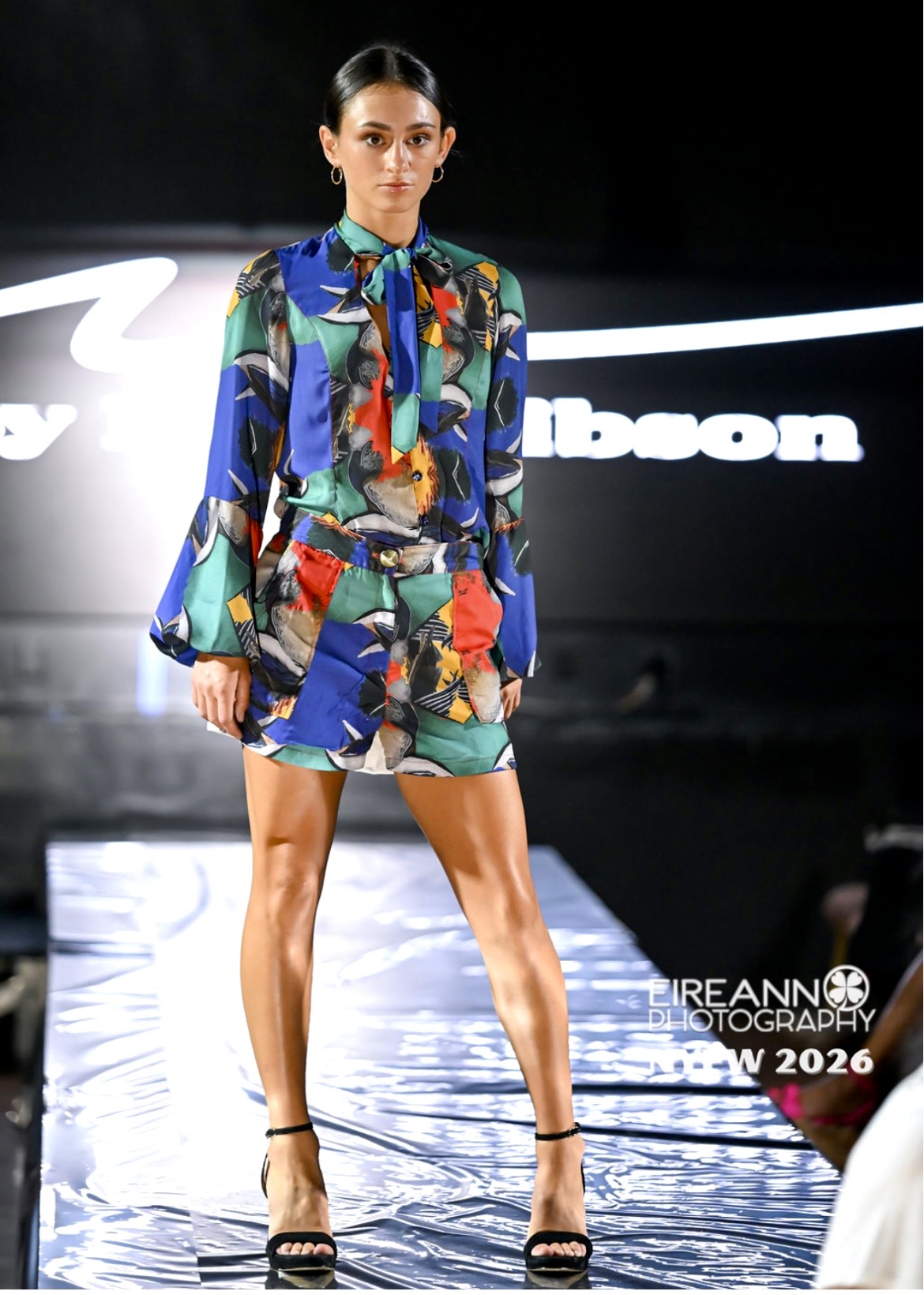 Ava Ziegler holding a runway pose at New York Fashion Week 2026